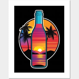 "Aflame in Glass: Sunset Echoes in Bottled Splendor" Posters and Art